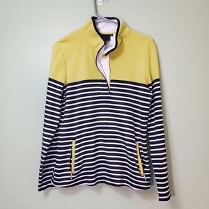 Orly Popover Button Sweater Women's Sz M Yellow Colorblock Blue & White Striped